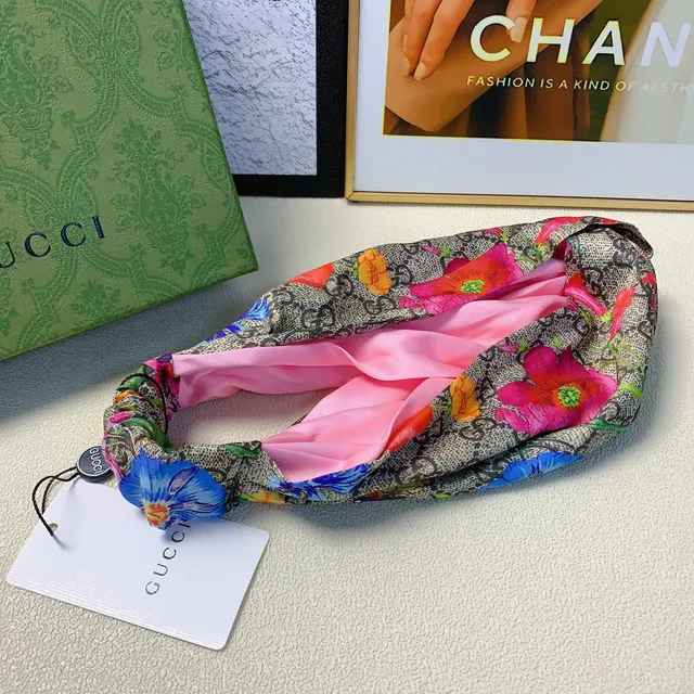 Gucci Multicolor Beige Twisted Knot GG Monogram Silk Scarf 3