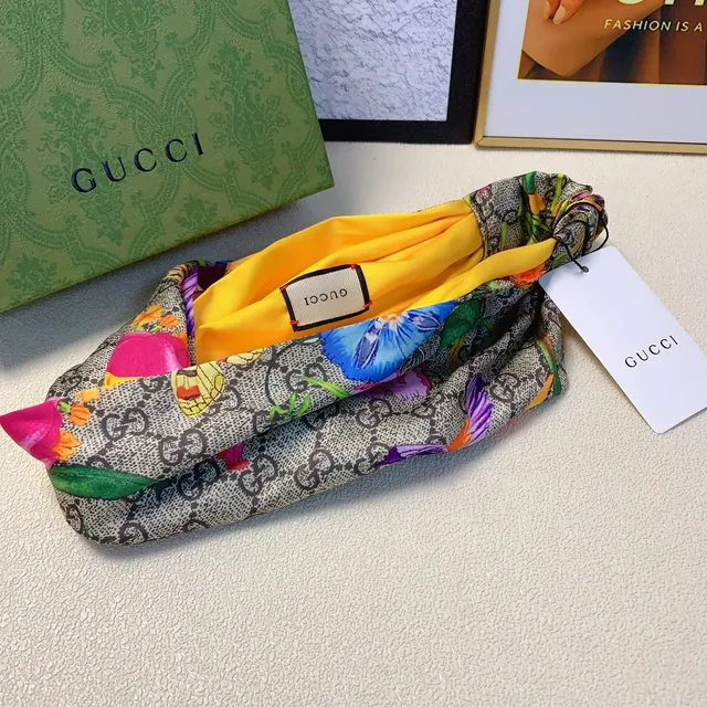 Gucci Multicolor Beige Twisted Knot GG Monogram Silk Scarf 5