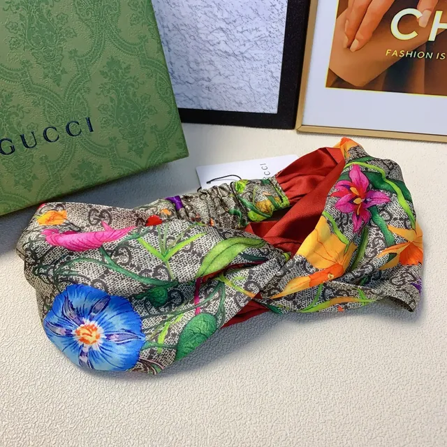 Gucci Multicolor Beige Twisted Knot GG Monogram Silk Scarf 9