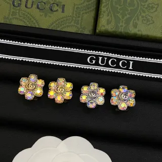 Gucci Multicolor Gold Flower-Shaped Crystal-Encrusted Earrings