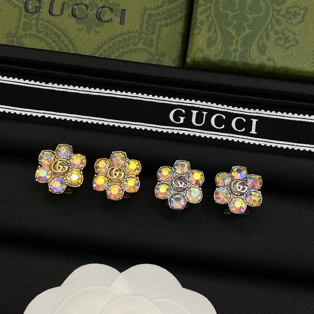 Gucci Multicolor Gold Flower-Shaped Crystal-Encrusted Earrings 1