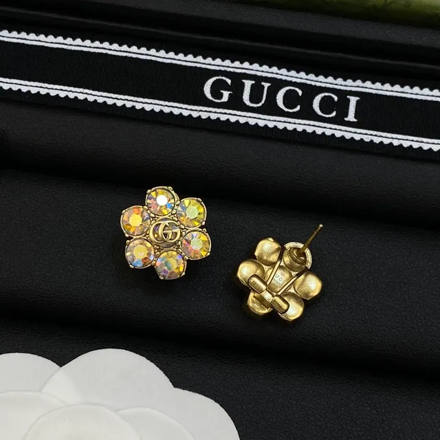 Gucci Multicolor Gold Flower-Shaped Crystal-Encrusted Earrings 2