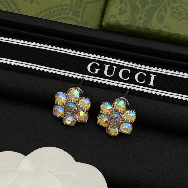 Gucci Multicolor Gold Flower-Shaped Crystal-Encrusted Earrings 3