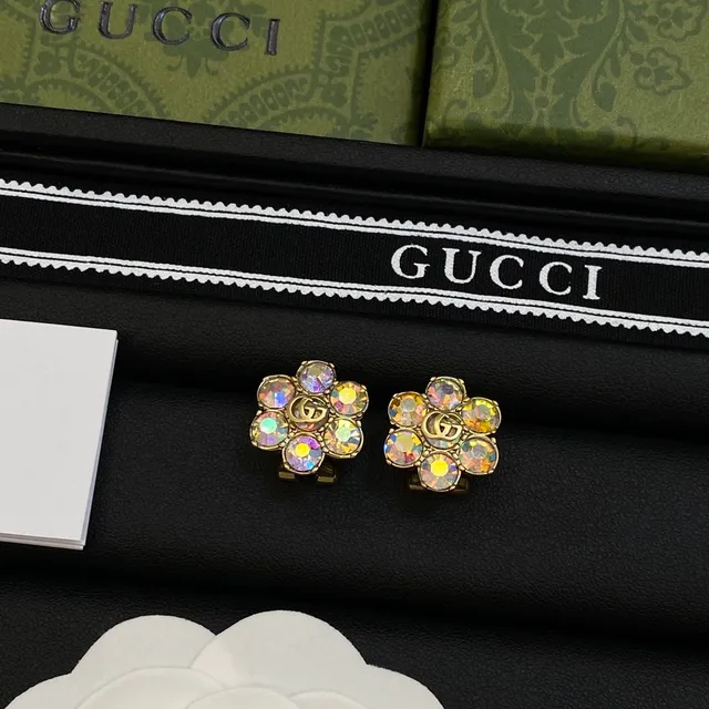 Gucci Multicolor Gold Flower-Shaped Crystal-Encrusted Earrings 5
