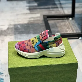 Gucci Multicolor White Slip-On Rainbow GG Monogram Lifestyle Sneakers