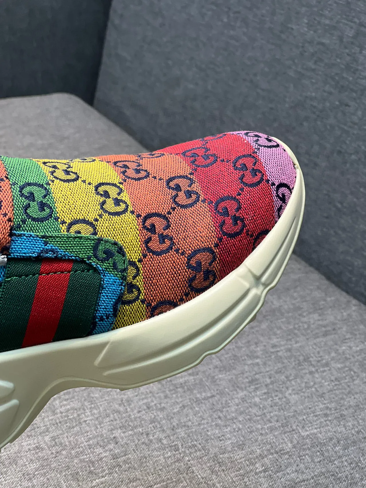 Gucci Multicolor White Slip-On Rainbow GG Monogram Lifestyle Sneakers 3