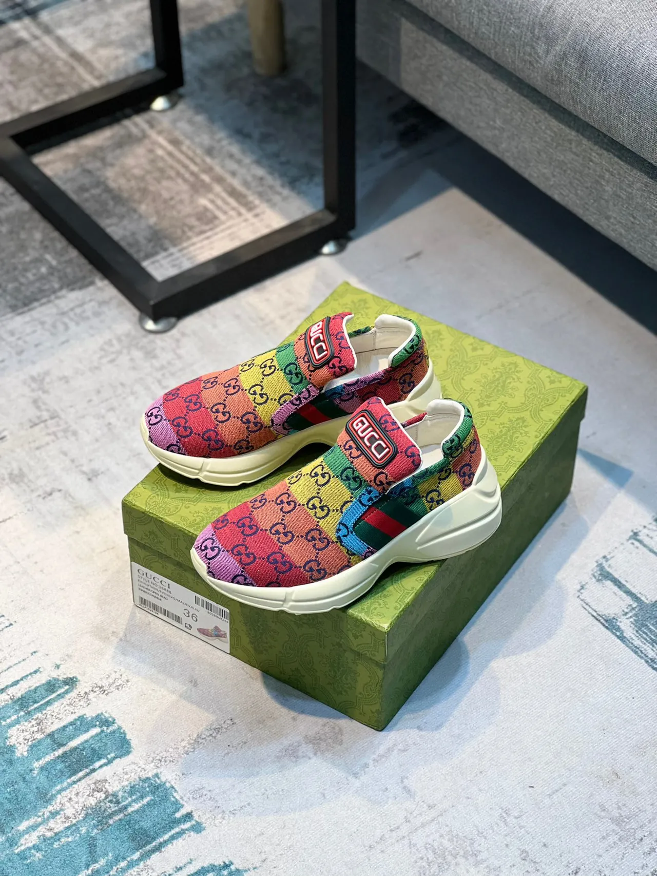Gucci Multicolor White Slip-On Rainbow GG Monogram Lifestyle Sneakers 7