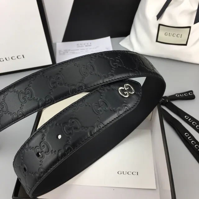Gucci Ophidia Black Embossed GG Leather Belt 7