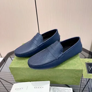Gucci Ophidia Blue Embossed GG Monogram Loafers
