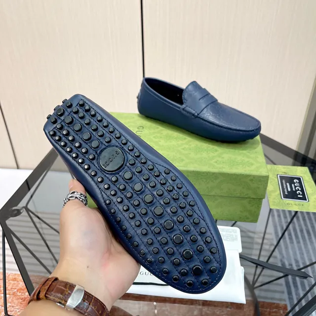 Gucci Ophidia Blue Embossed GG Monogram Loafers 2