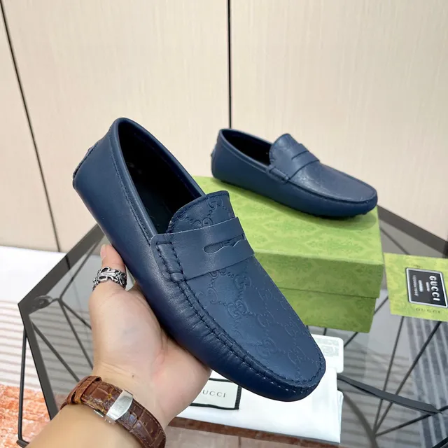 Gucci Ophidia Blue Embossed GG Monogram Loafers 4