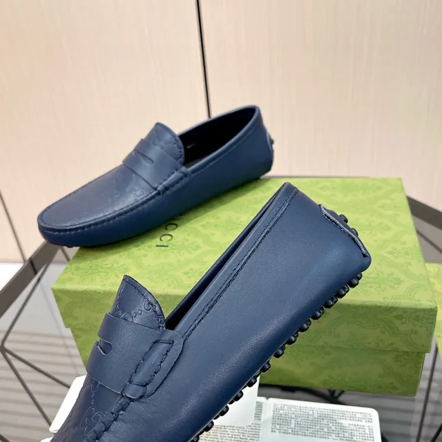 Gucci Ophidia Blue Embossed GG Monogram Loafers 5