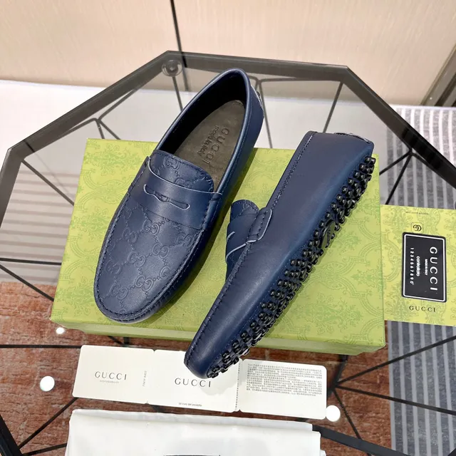 Gucci Ophidia Blue Embossed GG Monogram Loafers 6