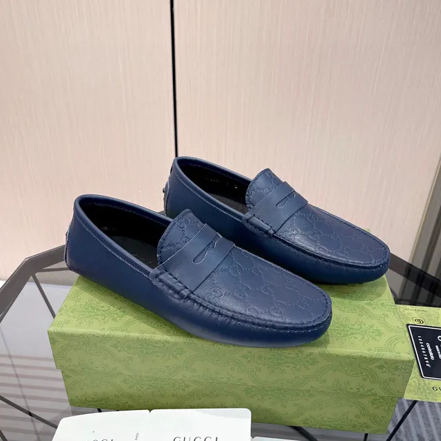 Gucci Ophidia Blue Embossed GG Monogram Loafers 9