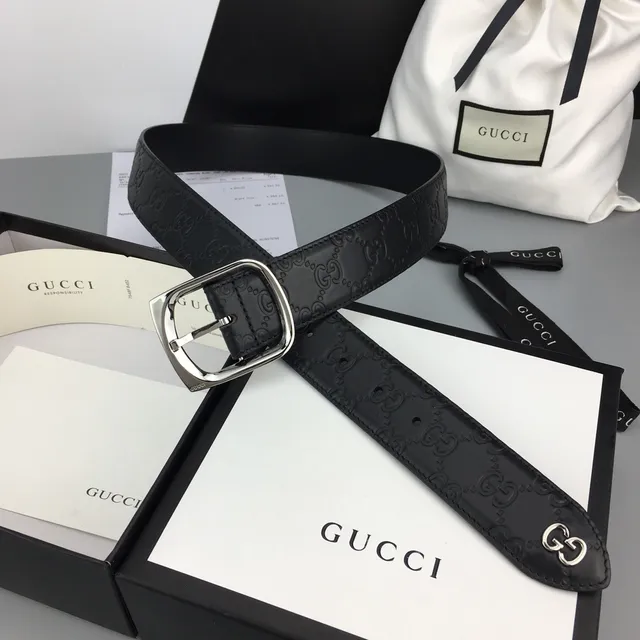 Gucci Ophidia Embossed GG Black Leather Belt 2