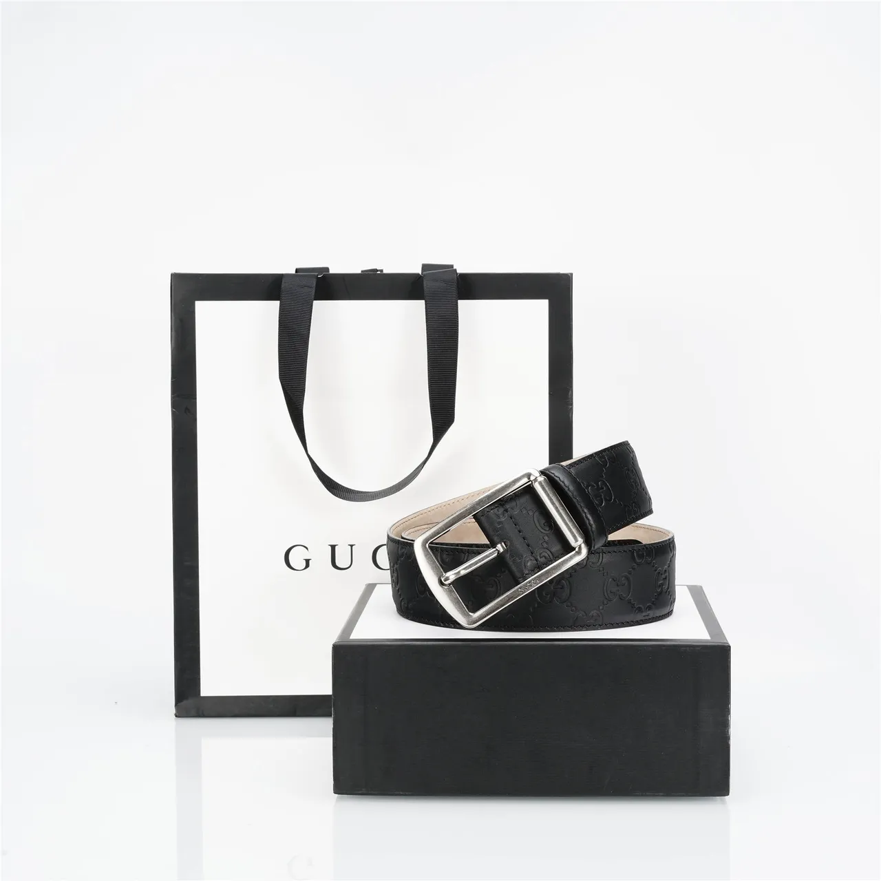 Gucci Ophidia Embossed GG Monogram Black Leather Belt 4