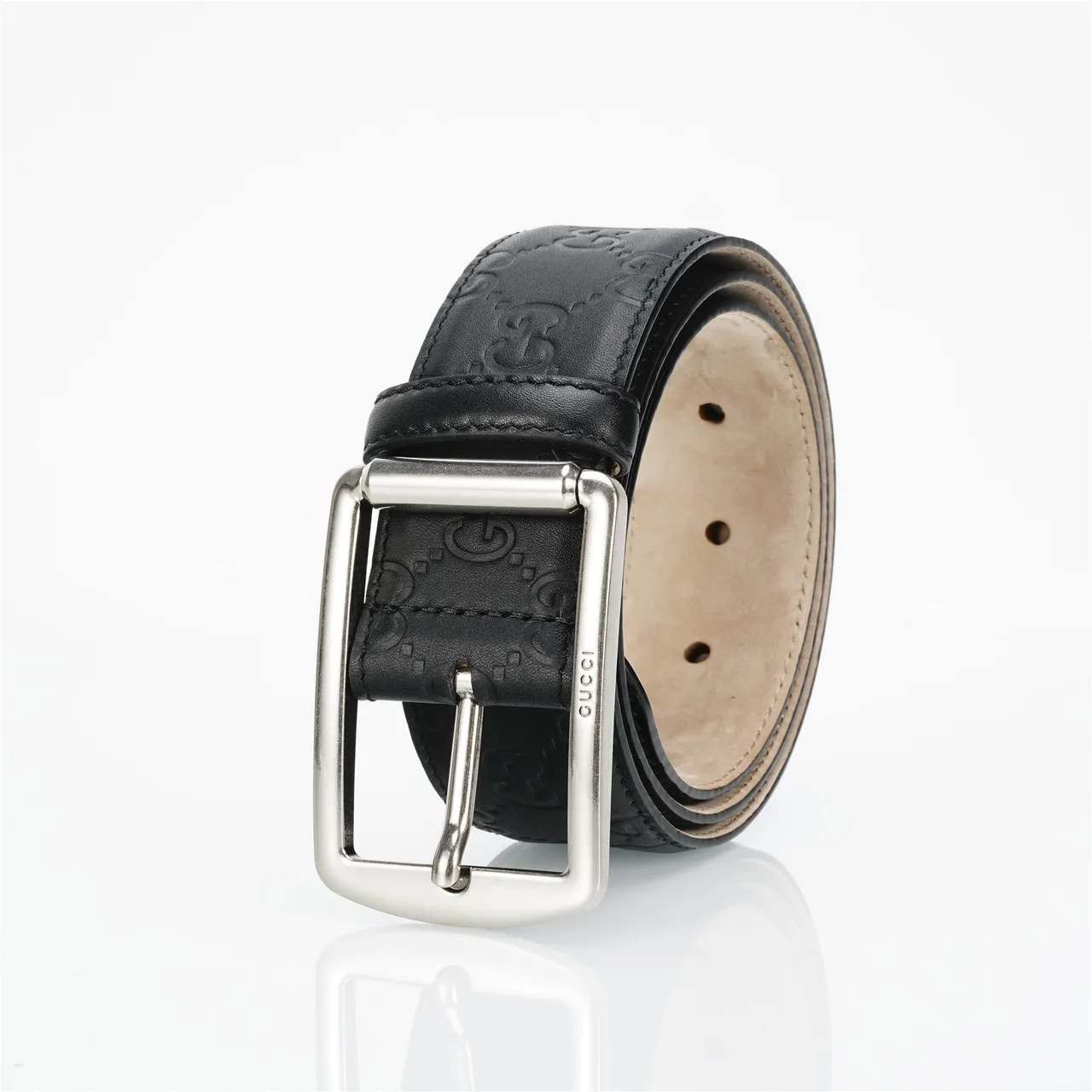 Gucci Ophidia Embossed GG Monogram Black Leather Belt 6