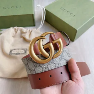 Gucci Ophidia GG Monogram Canvas and Brown Leather Belt