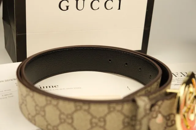 Gucci Ophidia Interlocking G Buckle Beige GG Monogram Leather Belt 2
