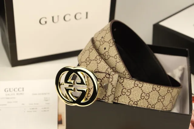 Gucci Ophidia Interlocking G Buckle Beige GG Monogram Leather Belt 4