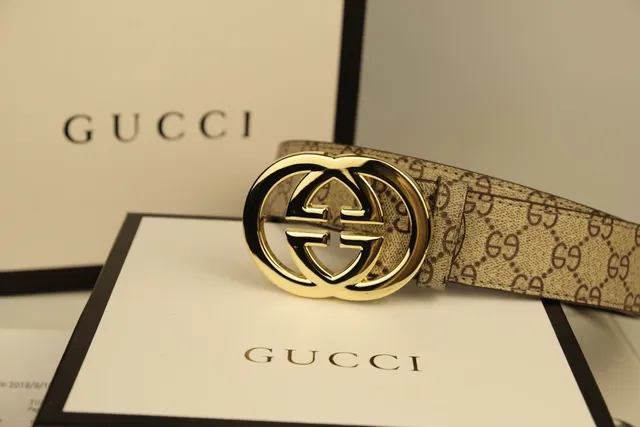 Gucci Ophidia Interlocking G Buckle Beige GG Monogram Leather Belt 6