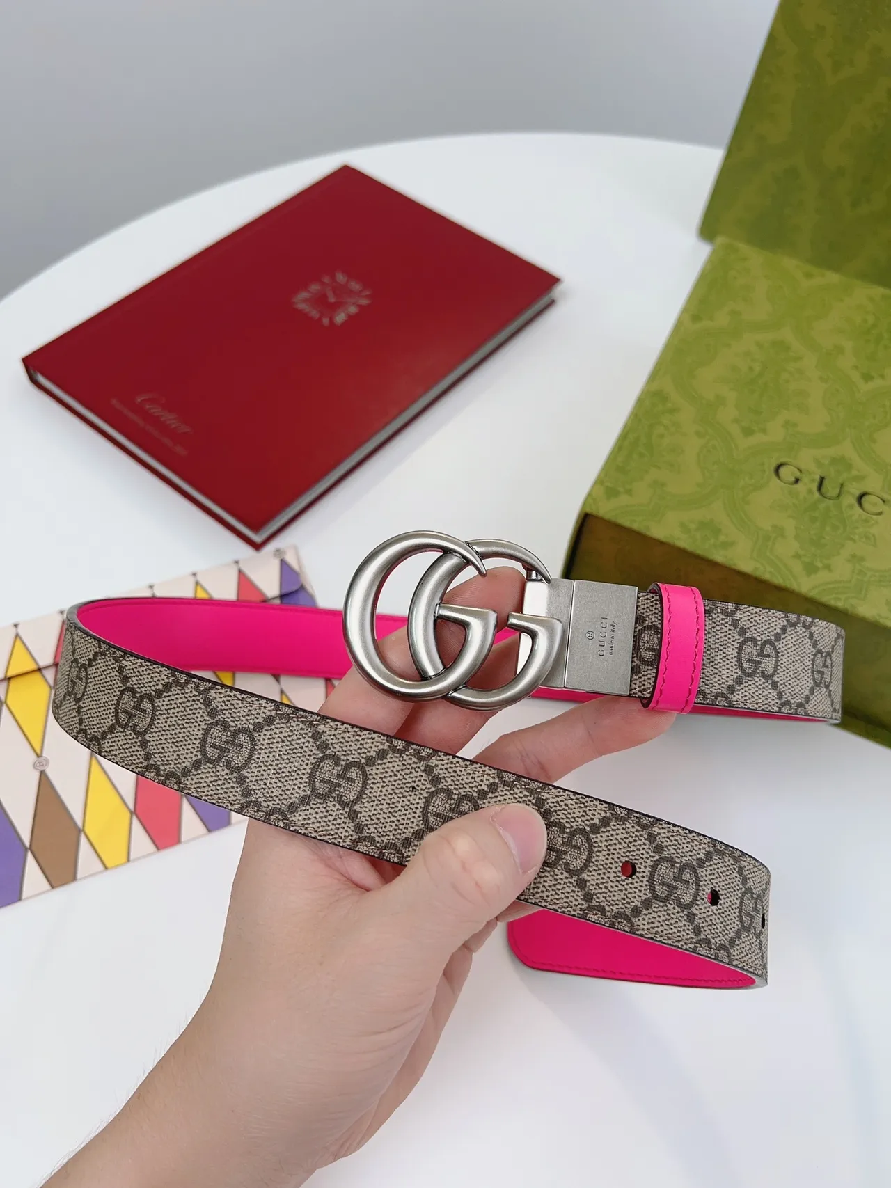 Gucci Ophidia Beige Rose Interlocking Double G Boucle GG Monogram Canvas Cuir 3