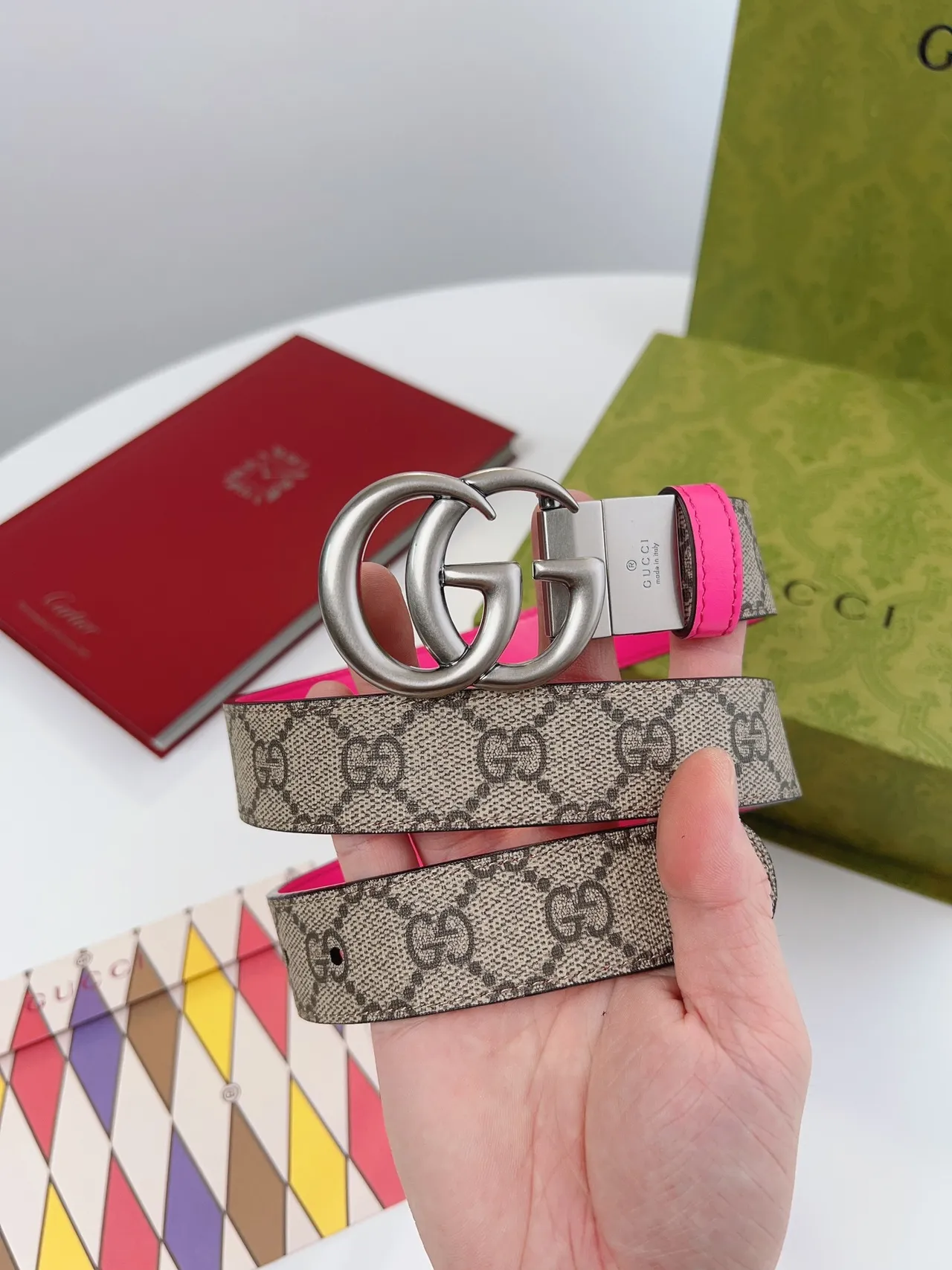 Gucci Ophidia Beige Rose Interlocking Double G Boucle GG Monogram Canvas Cuir 9