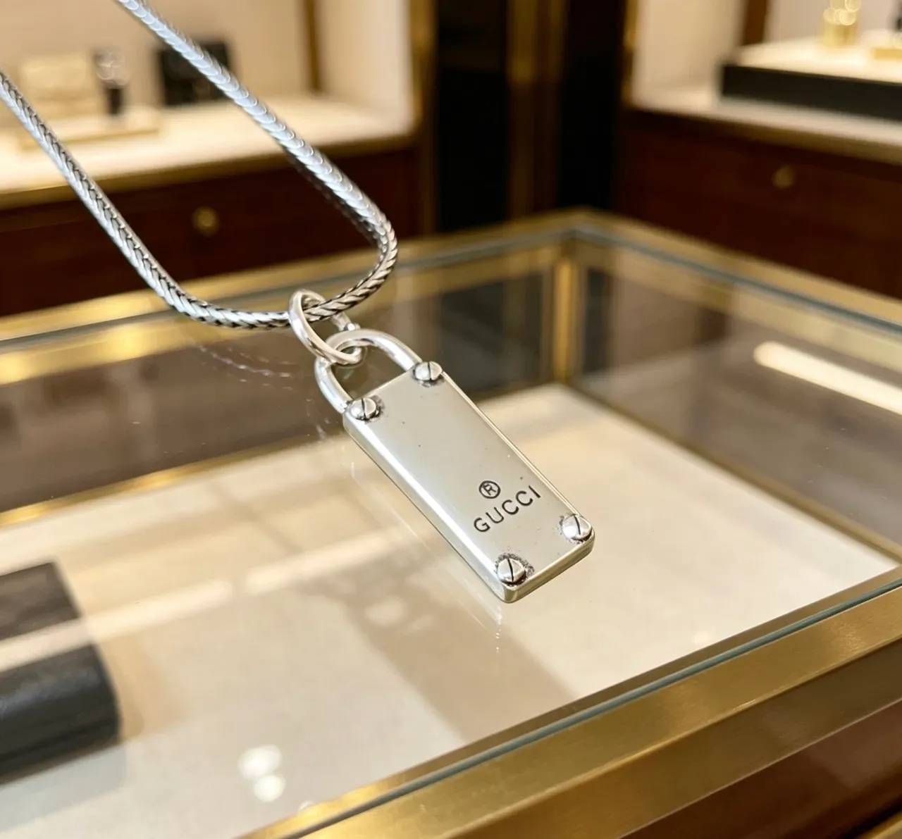 Gucci Padlock Silver Braided Snake Chain Pendant Necklace 6