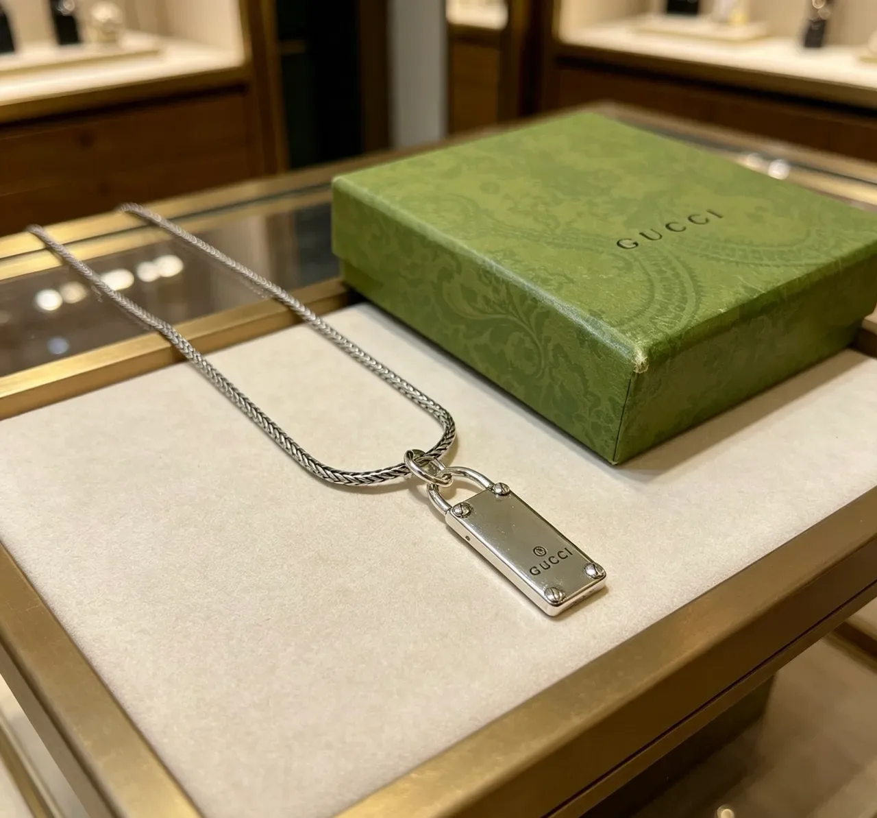 Gucci Padlock Silver Braided Snake Chain Pendant Necklace 9