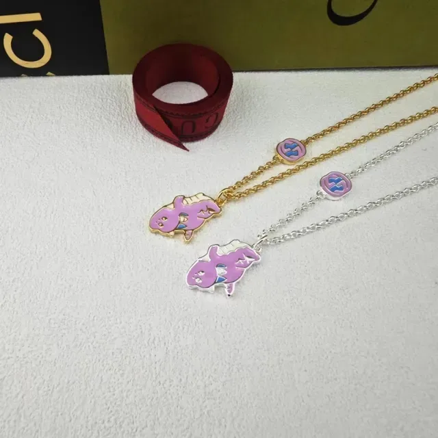 Gucci Pink Gold Enamel Pendant Chain-Link Necklace 2