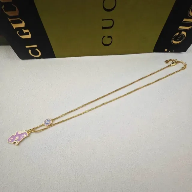 Gucci Pink Gold Enamel Pendant Chain-Link Necklace 3