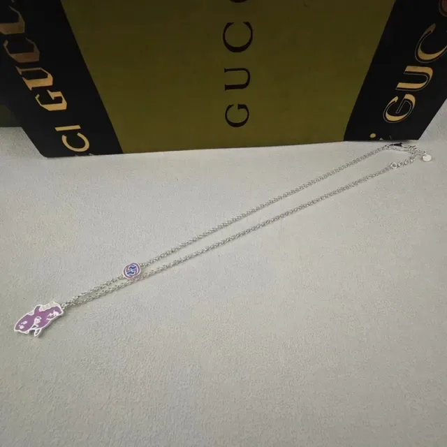 Gucci Pink Gold Enamel Pendant Chain-Link Necklace 4
