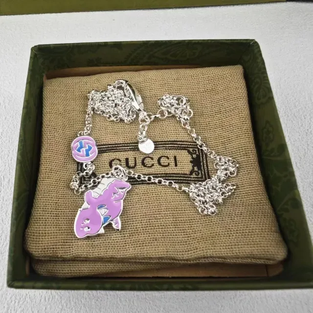 Gucci Pink Gold Enamel Pendant Chain-Link Necklace 6