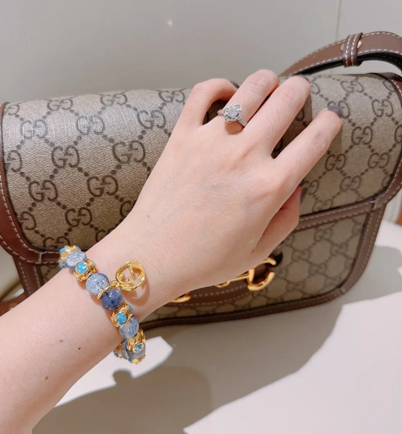Bracelet Gucci Violet Doré à Perles Pierre Crackle 2