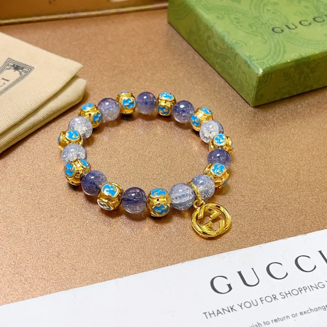 Bracelet Gucci Violet Doré à Perles Pierre Crackle 3