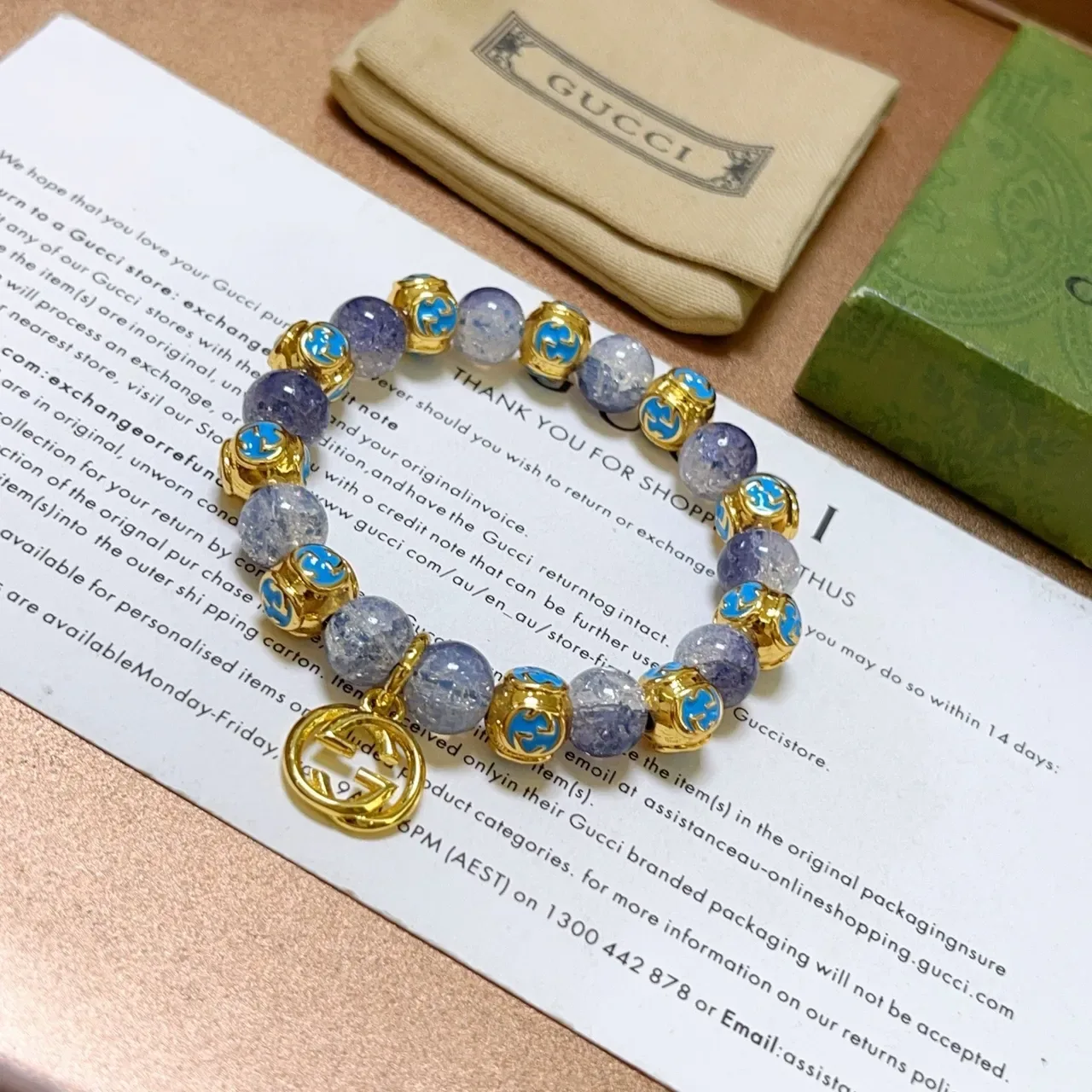Bracelet Gucci Violet Doré à Perles Pierre Crackle 4