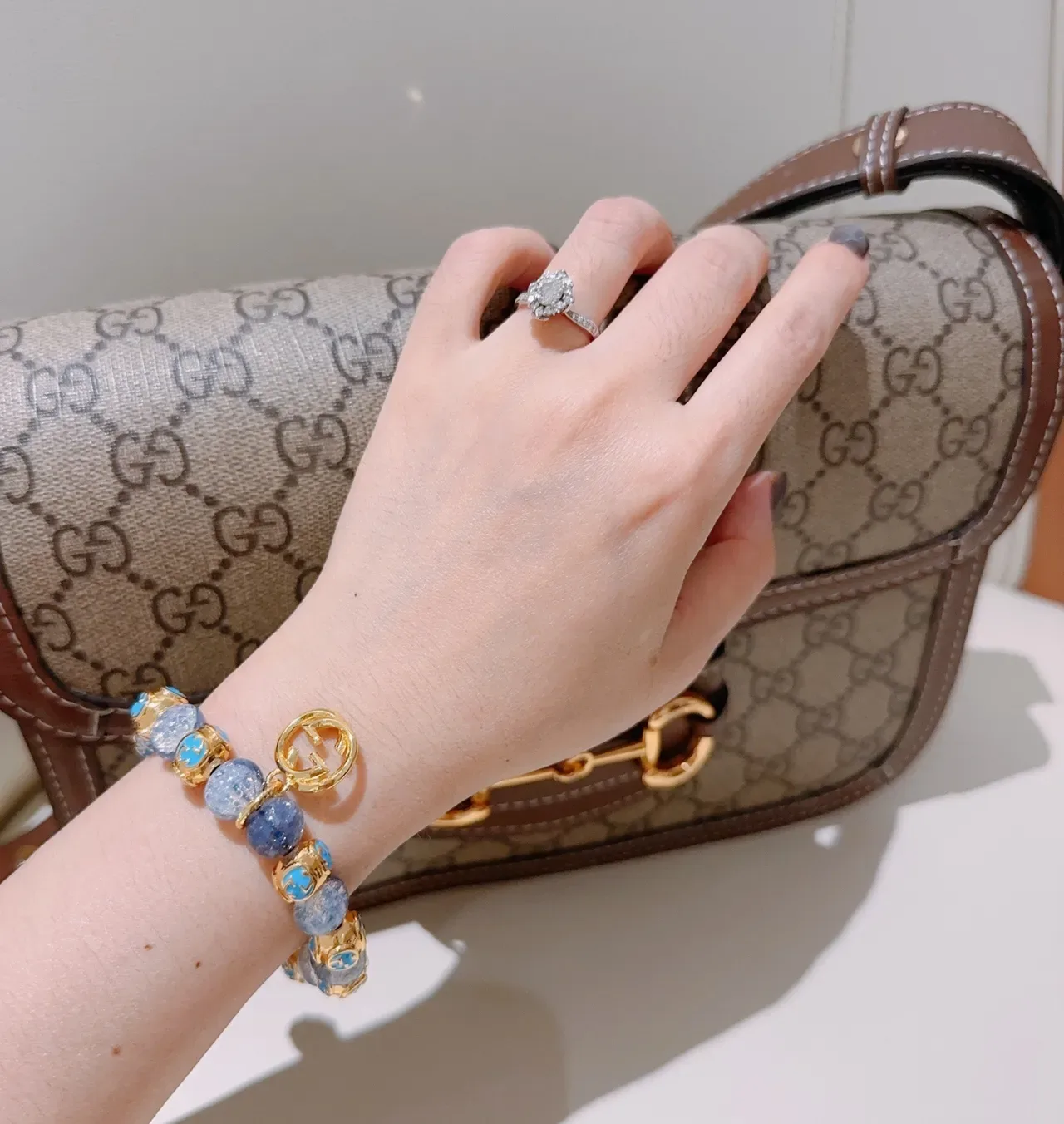 Bracelet Gucci Violet Doré à Perles Pierre Crackle 5