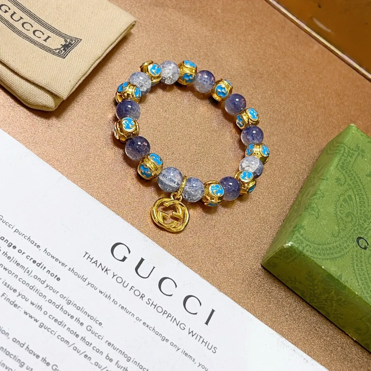 Bracelet Gucci Violet Doré à Perles Pierre Crackle 6