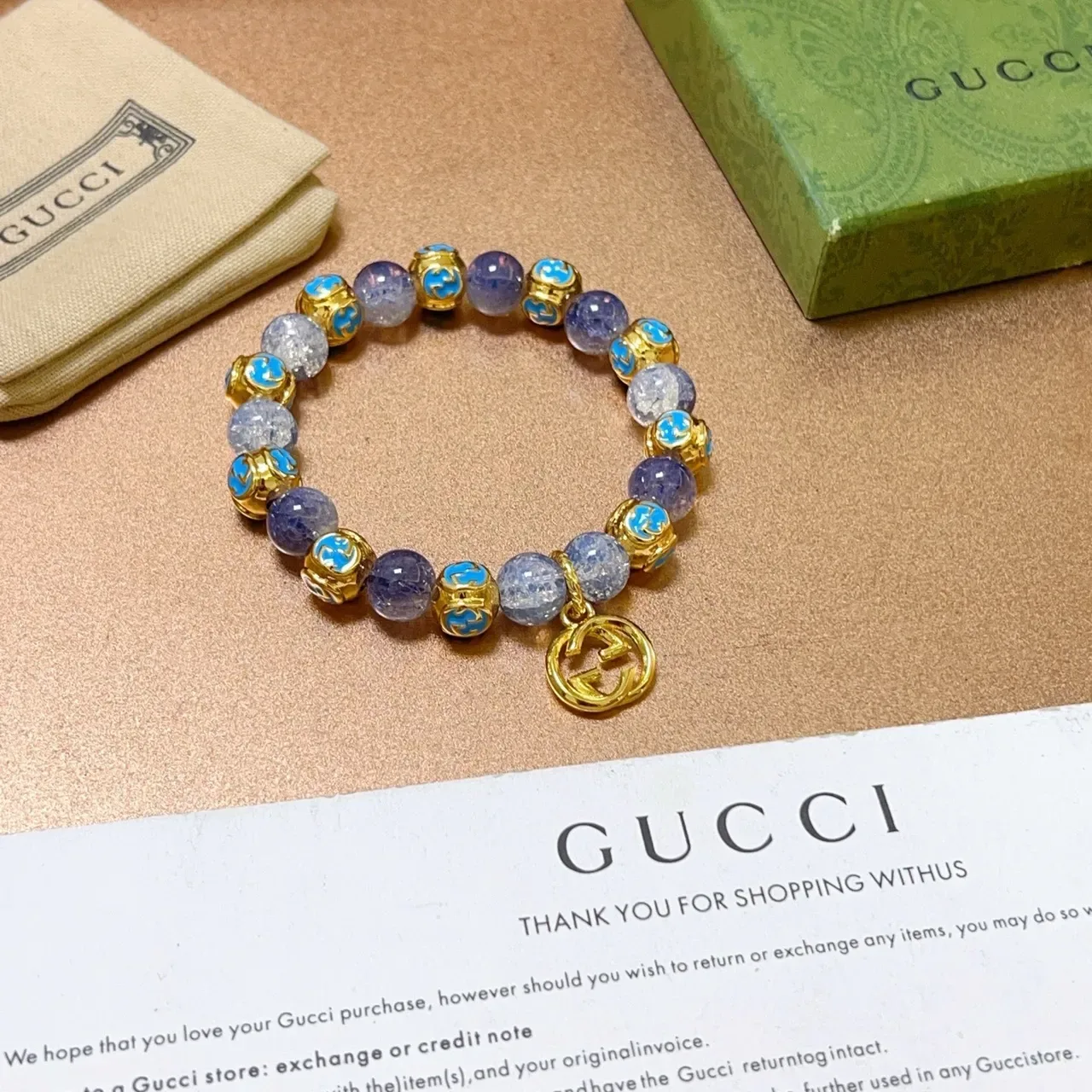 Bracelet Gucci Violet Doré à Perles Pierre Crackle 7
