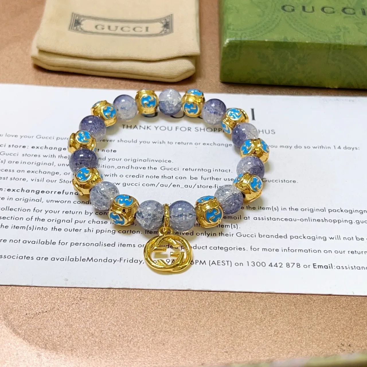 Bracelet Gucci Violet Doré à Perles Pierre Crackle 8