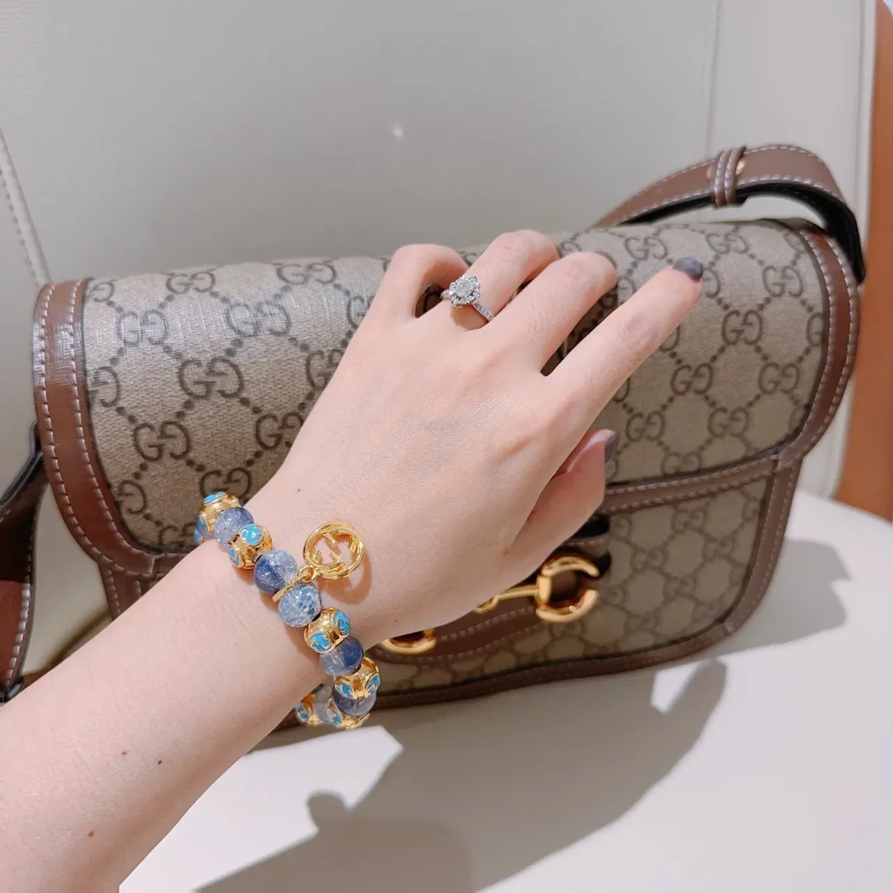 Bracelet Gucci Violet Doré à Perles Pierre Crackle 9
