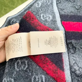 Gucci 红色黑色格子图案 编织羊毛质地羊绒围巾