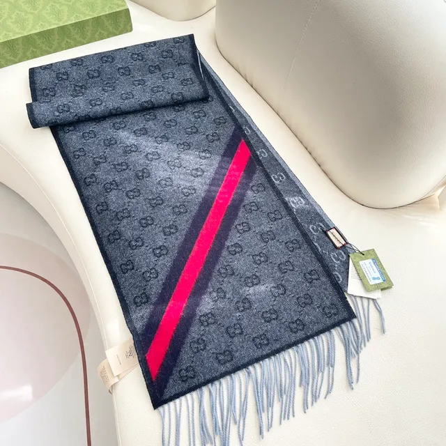 Gucci लाल काला चेक पैटर्न बुना हुआ ऊनी जैसी बनावट कैश्मीर स्कार्फ 7