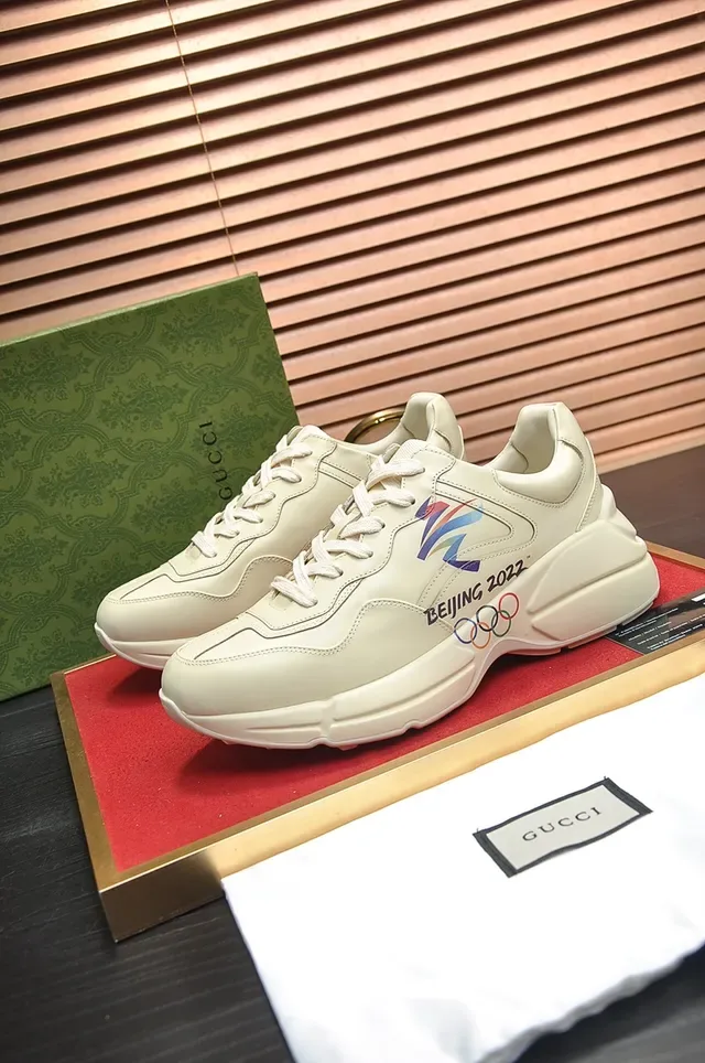 Gucci Rhyton Beige Black Sole Leather Upper Chunky Sneakers 4