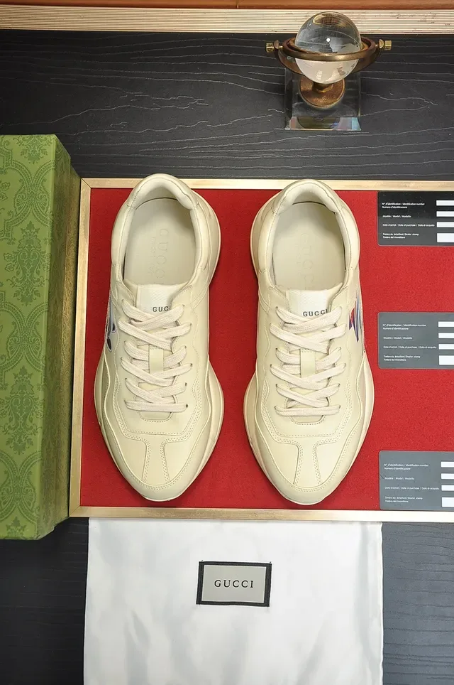 Gucci Rhyton Beige Black Sole Leather Upper Chunky Sneakers 5