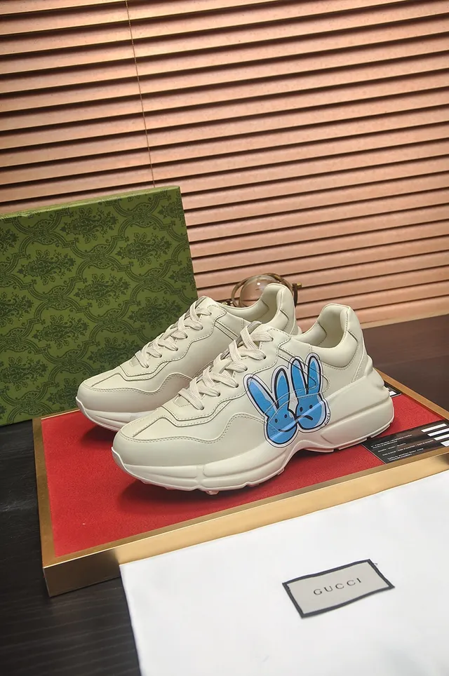 Gucci Rhyton Beige Blue Sole Graphic Side Panel Chunky Sneakers 3