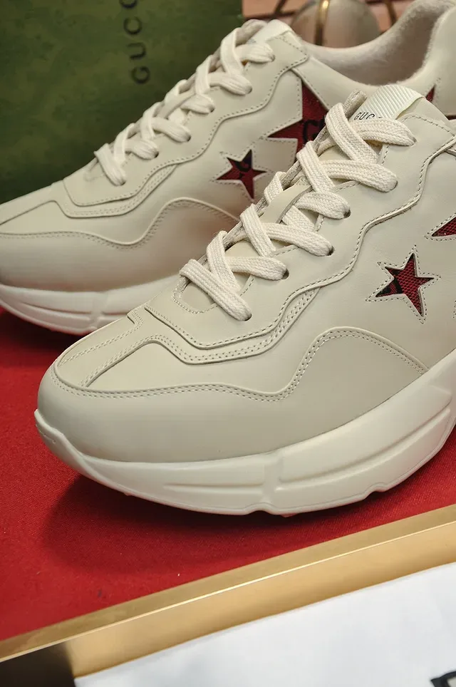Gucci Rhyton Beige Red Sole Star Appliqués Chunky Sneakers 3