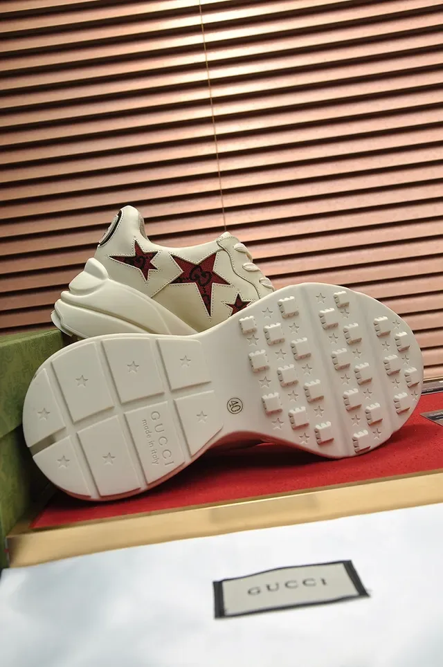 Gucci Rhyton Beige Red Sole Star Appliqués Chunky Sneakers 5