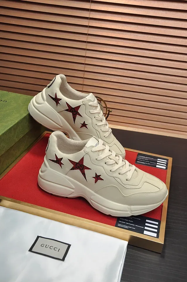 Gucci Rhyton Beige Red Sole Star Appliqués Chunky Sneakers 6