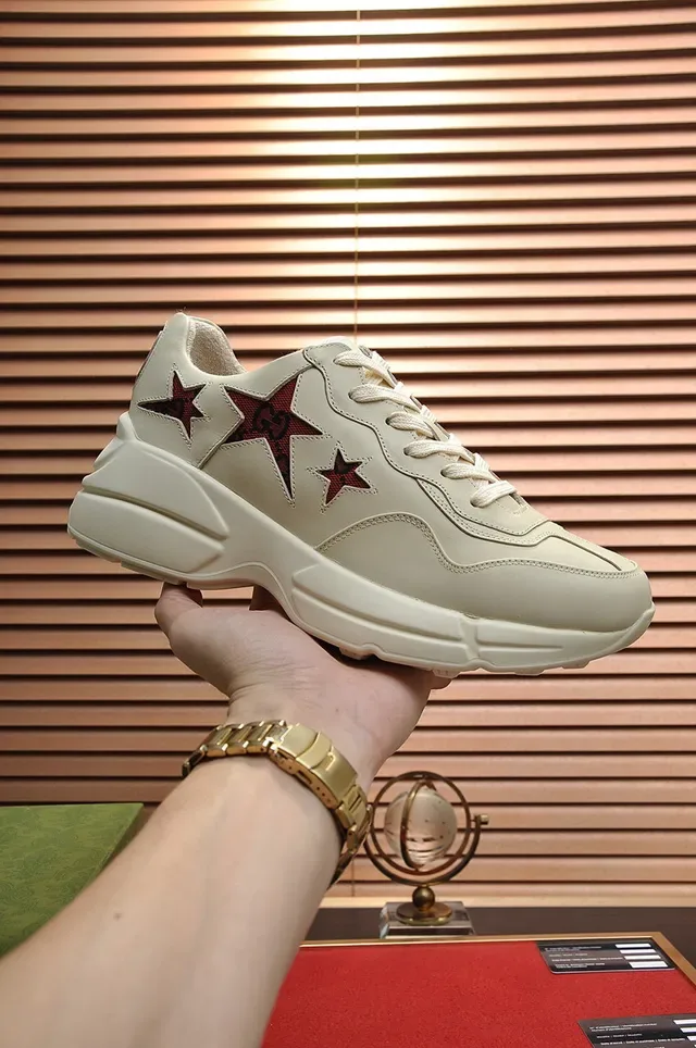 Gucci Rhyton Beige Red Sole Star Appliqués Chunky Sneakers 7